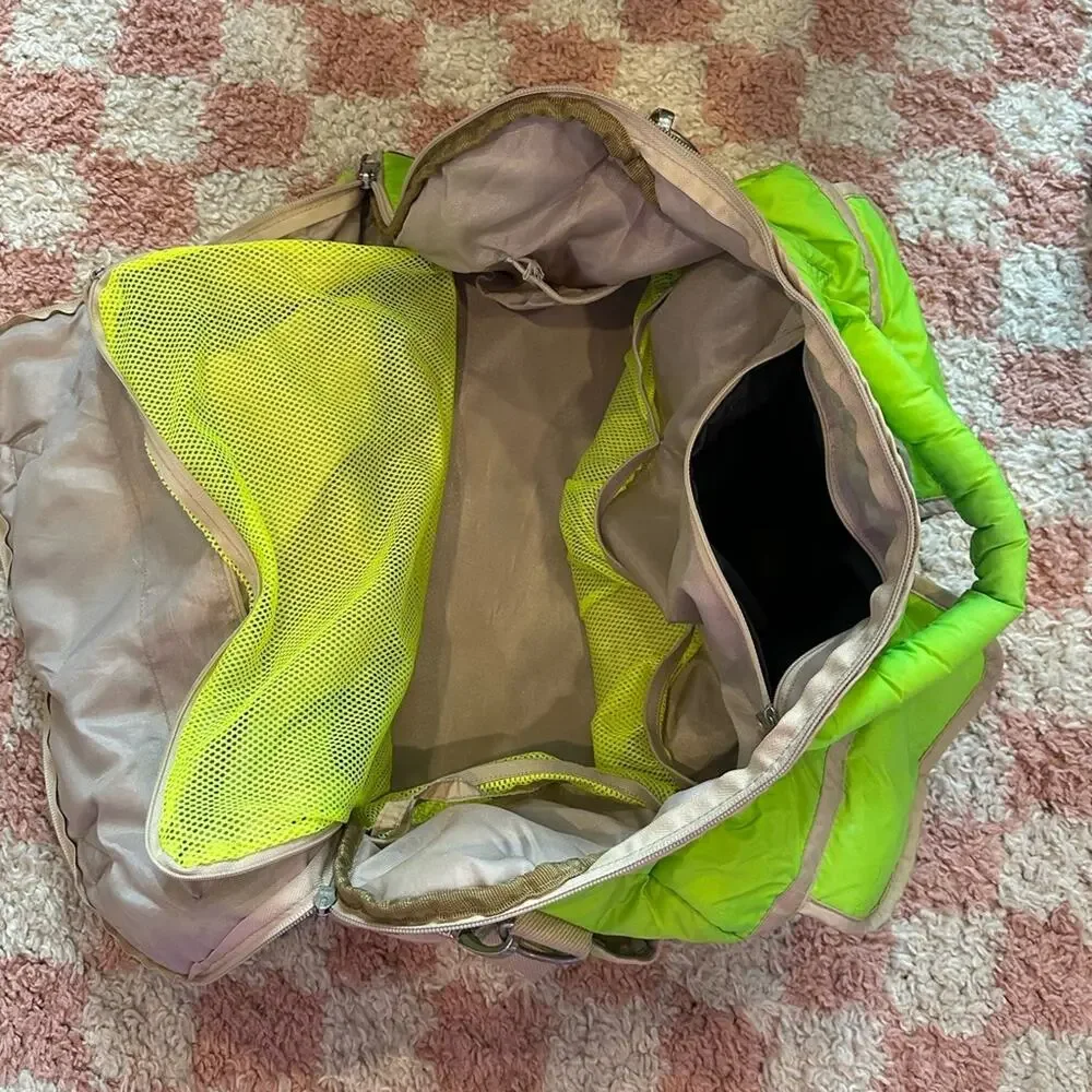 7 A.M. Enfant Voyage Puffer Neon Green Diaper Weekender Travel Bag